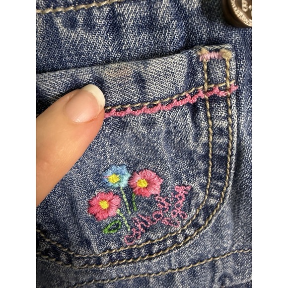 Vintage Baby Girls Oshkosh Denim Floral Embroidered Jumper Dress Size 12 Months - Picture 5 of 10